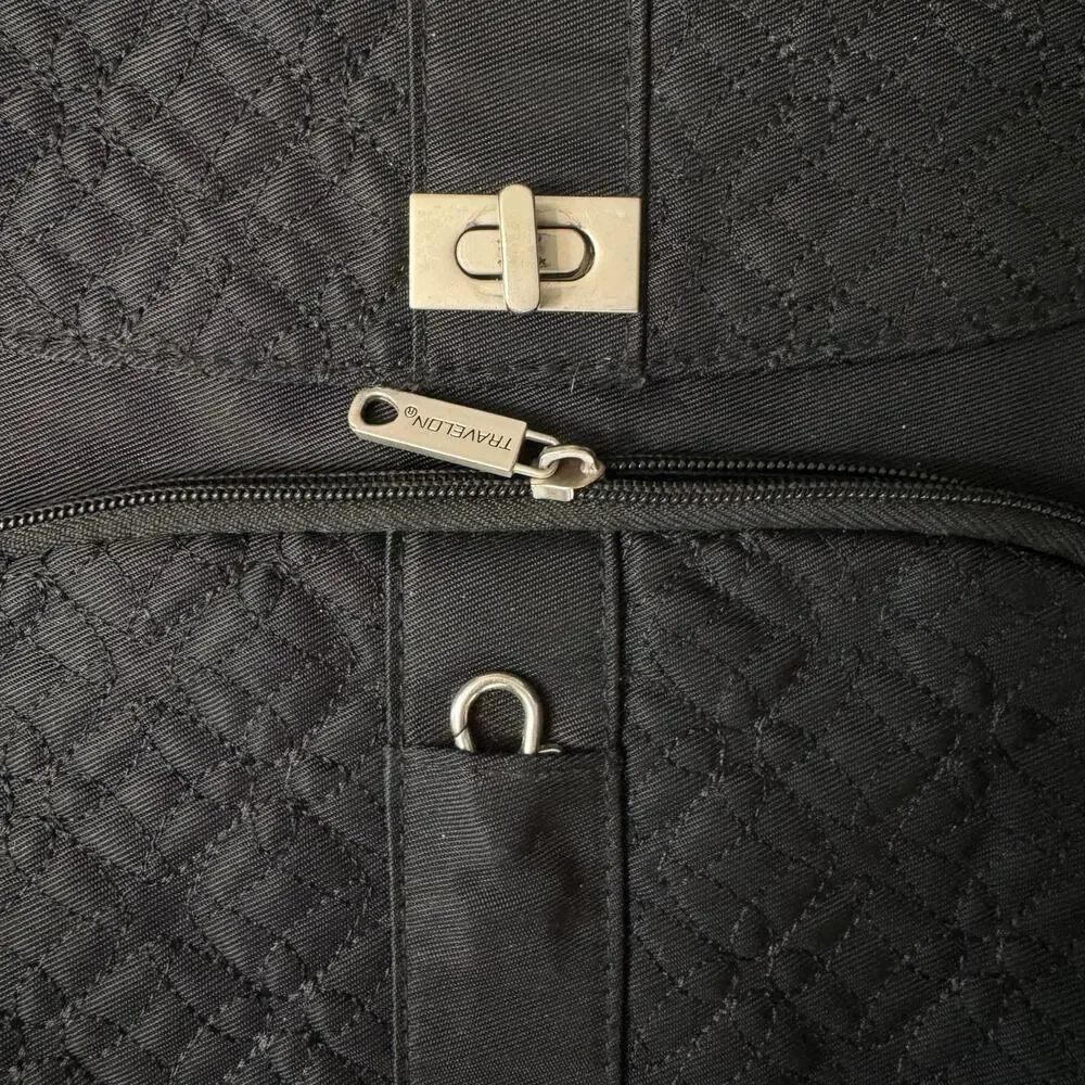 Travelon Quilted Nylon Crossbody Anti Theft Purse Black Messenger Shoulder Bag